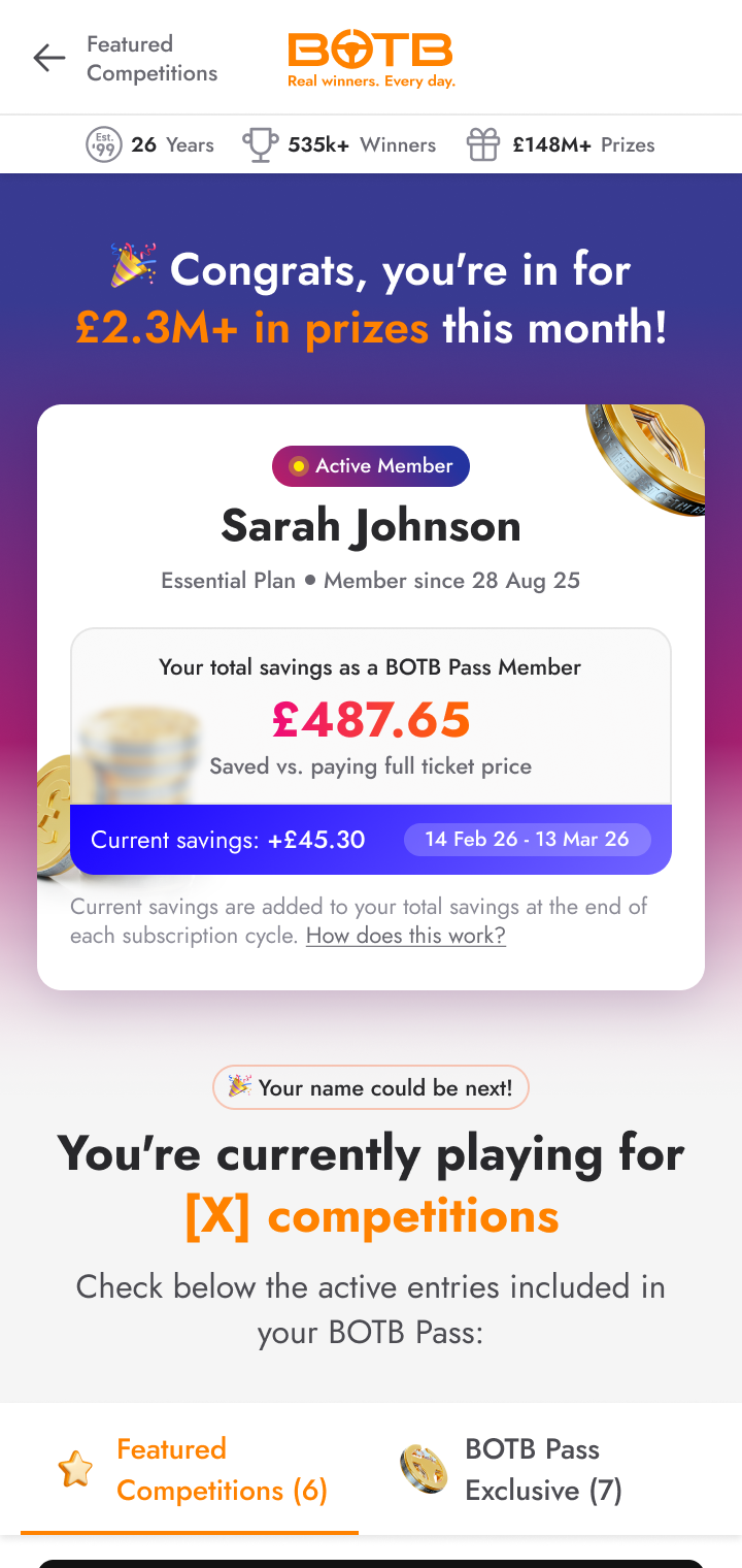 BOTB Pass landing page: one ticket, every competition