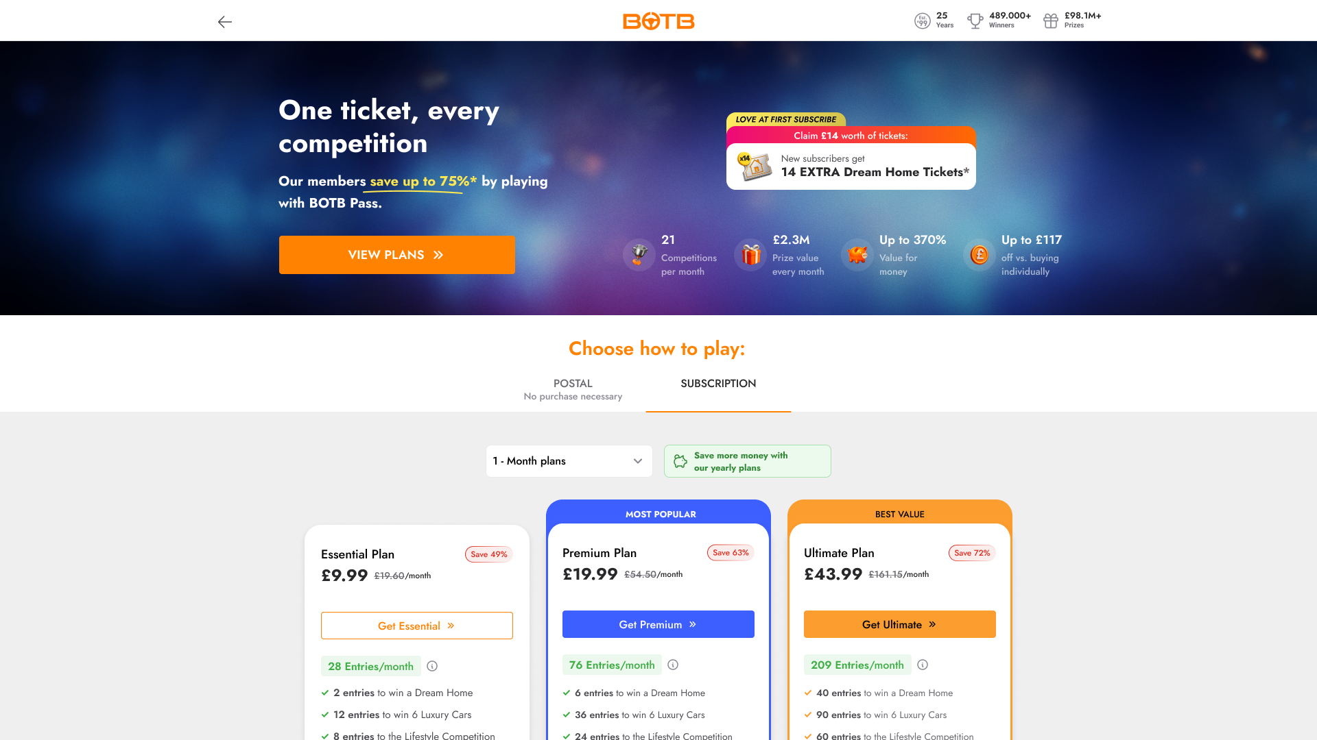 BOTB Pass landing page: desktop