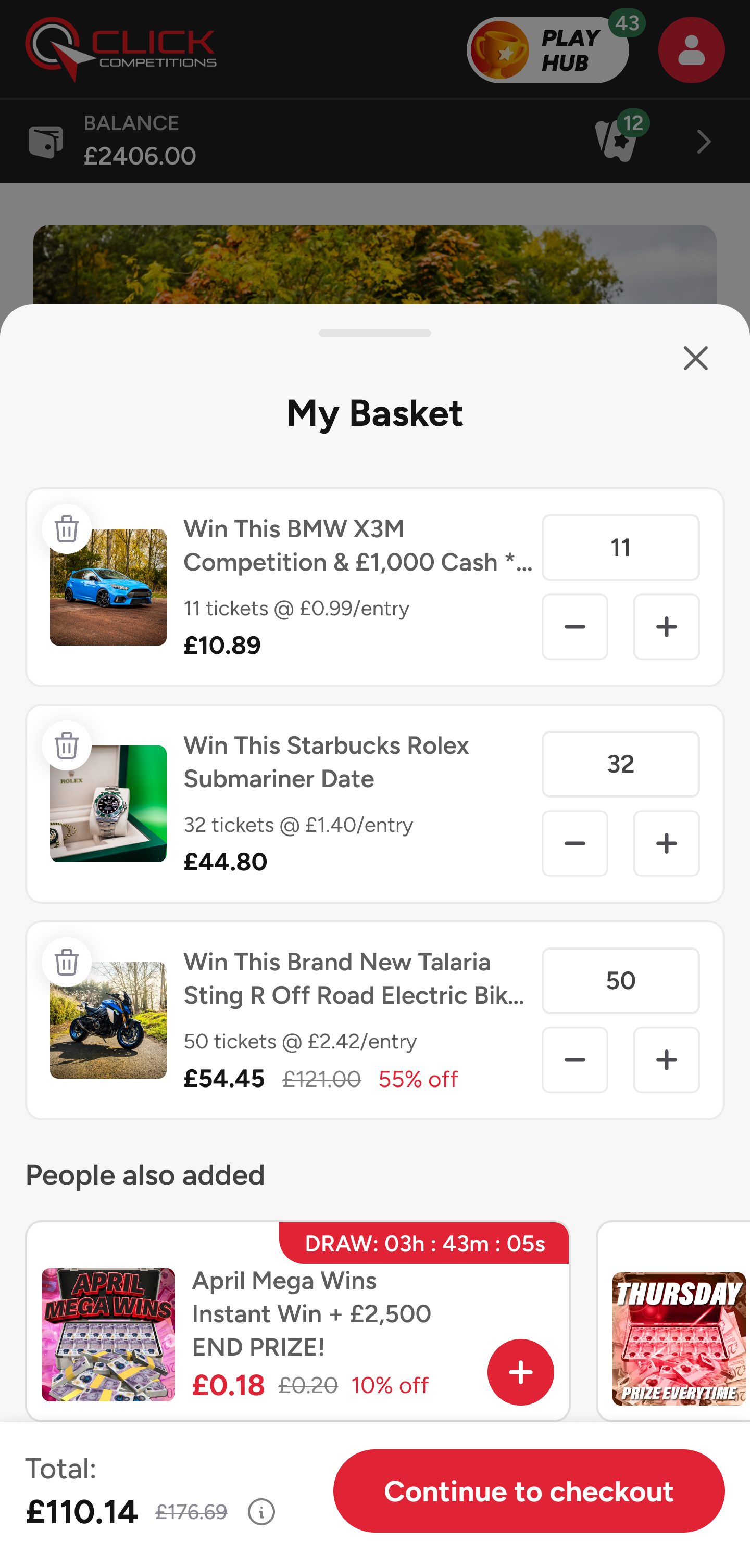 My Basket after: multi-item, savings + add-ons