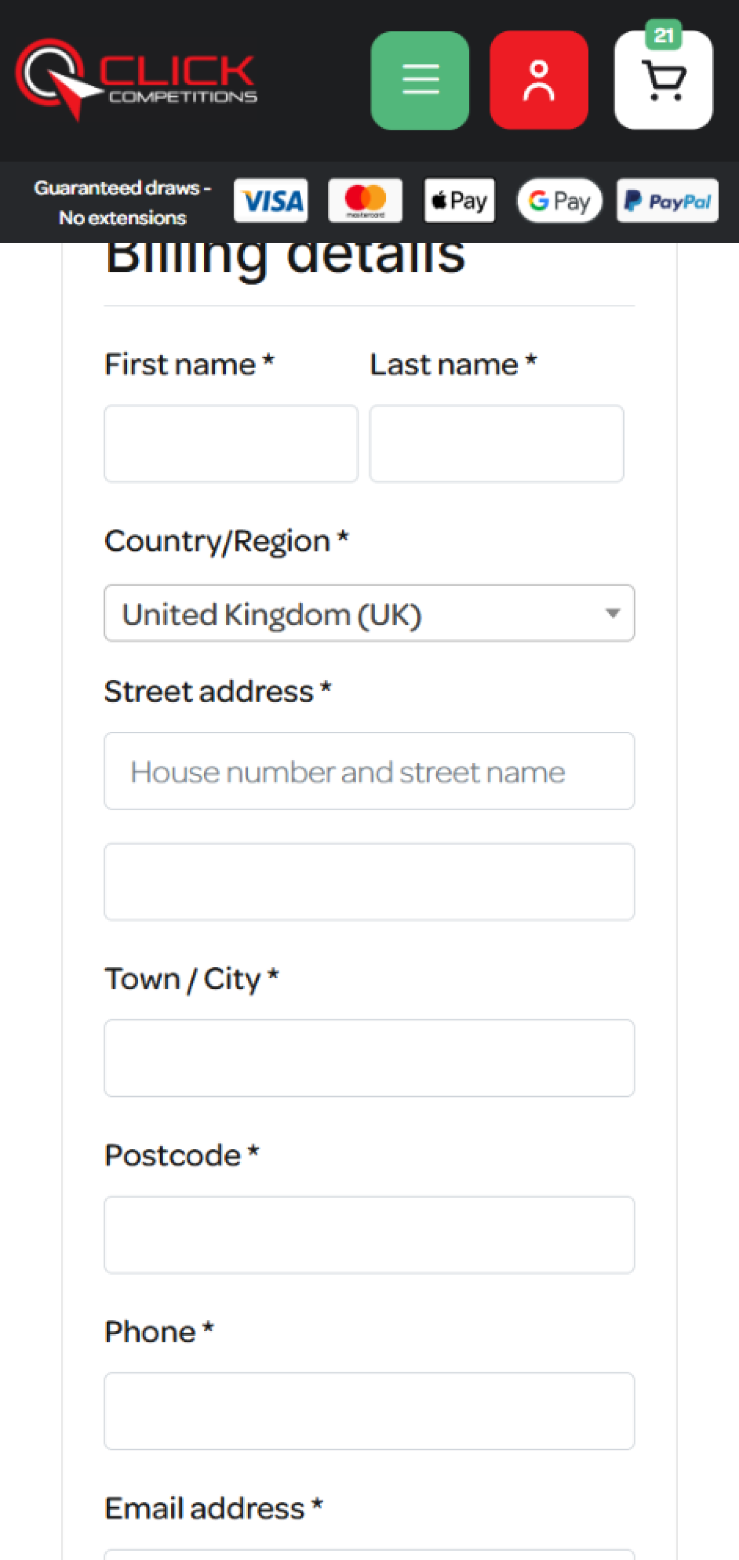 Checkout before: long manual billing form