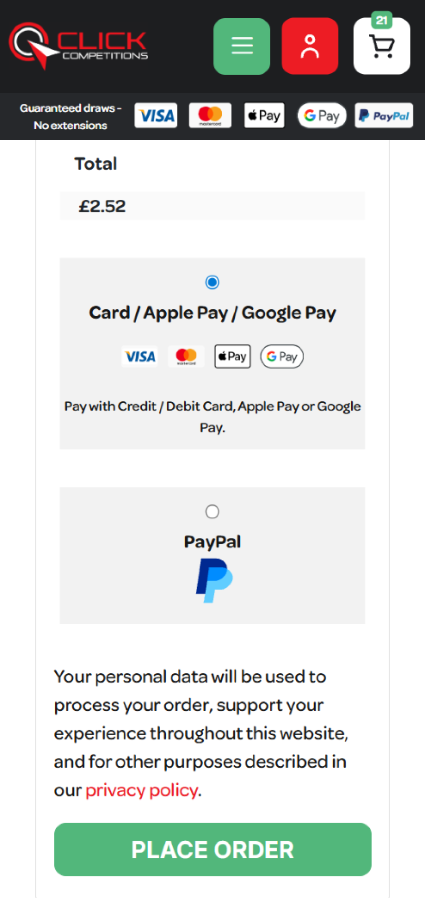 Payment before: card-only, bolted onto checkout