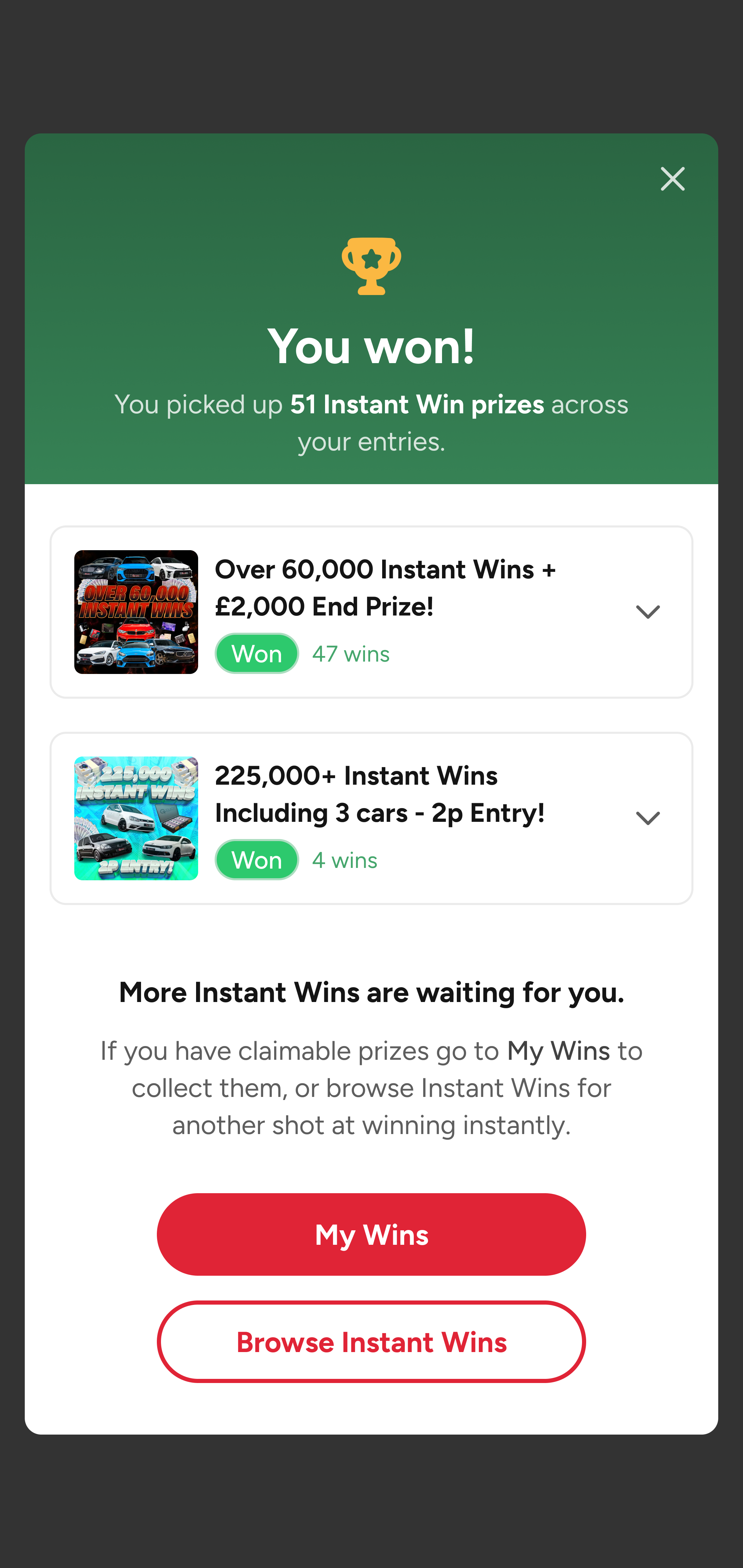 Order success: Instant Win reveal